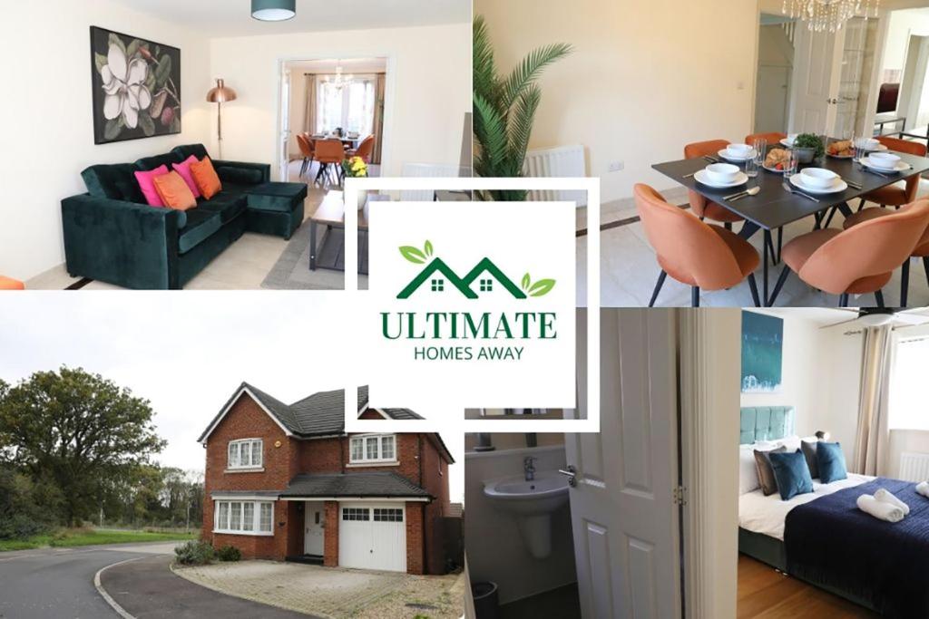 a collage of photos of a living room and a house at Spacious home with office and double driveway & FREE Wifi By ULTIMATE HOMES AWAY in Winnersh