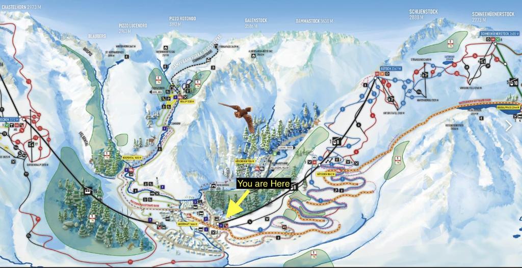 a map of a ski resort in the snow at *TOP* moderne Wohnung im Herzen von Andermatt in Andermatt