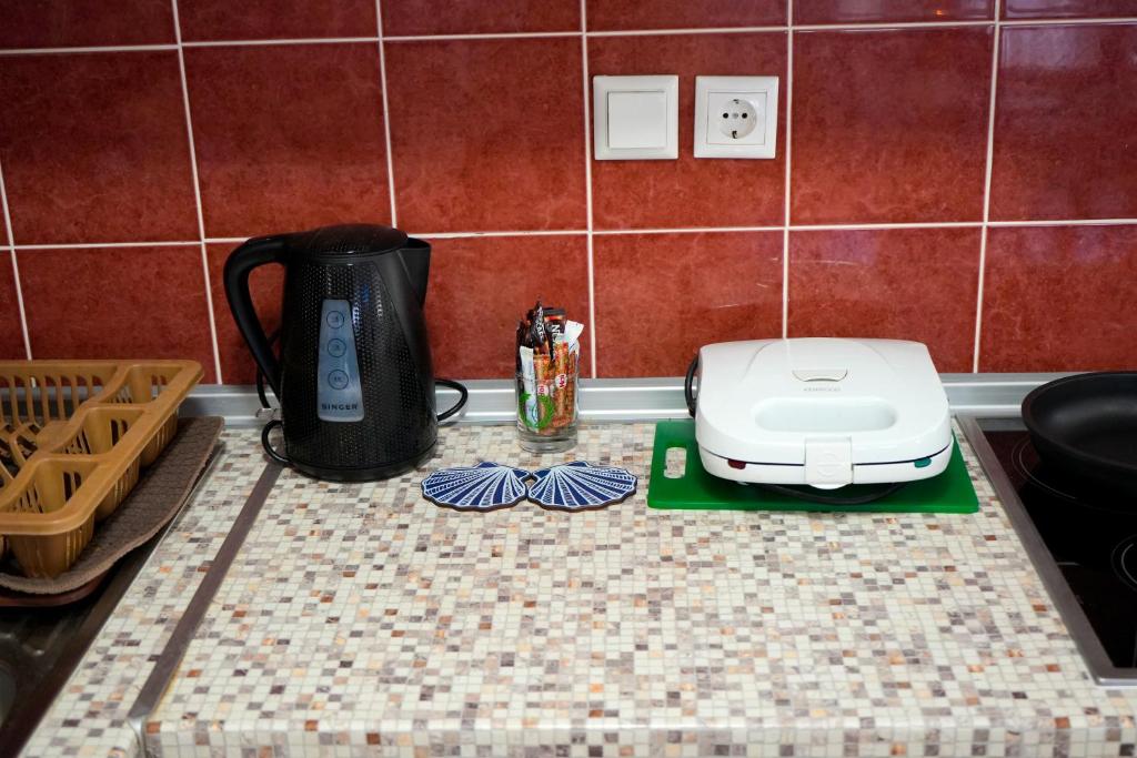 Příslušenství pro přípravu čaje a kávy v ubytování Avlemonas Guest House