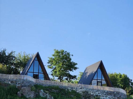 un edificio in cima a una collina con alberi di Lake House A Frame a Gyulagarak