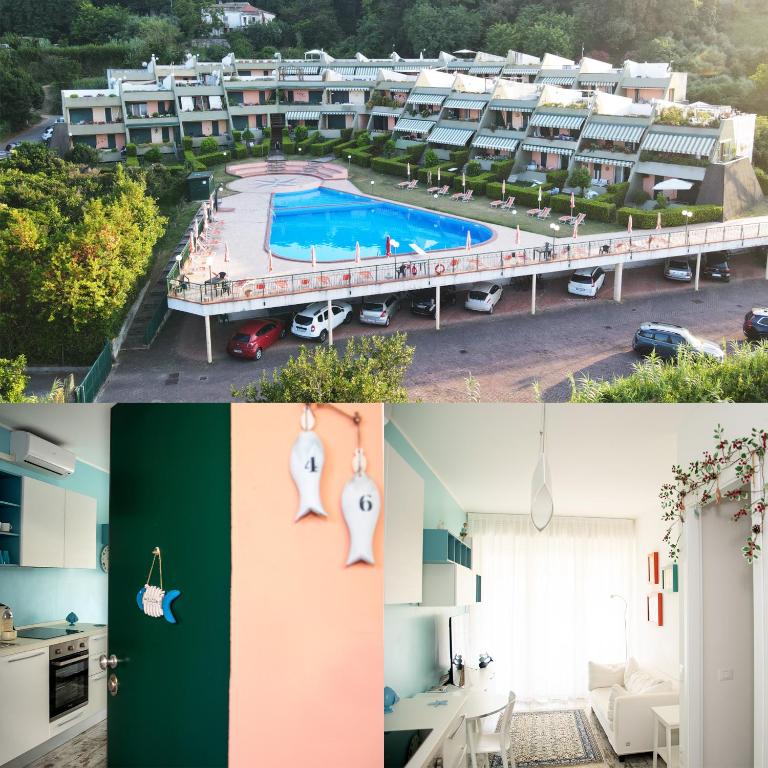 a collage of photos with a building and a pool at DiBa House 46 in San Vito Chietino