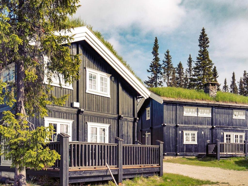 a black house with a grass roof at 10 person holiday home in Fåvang in Strande