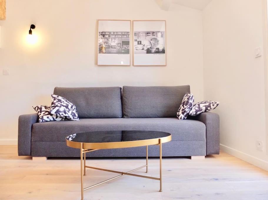 un salon avec un canapé et une table basse dans l'établissement L'aixois - Terrasse au cœur d'Aix-en-Provence #3, à Aix-en-Provence