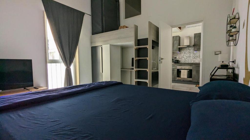 1 dormitorio con 1 cama grande y TV en Casa Rodi, en Bari