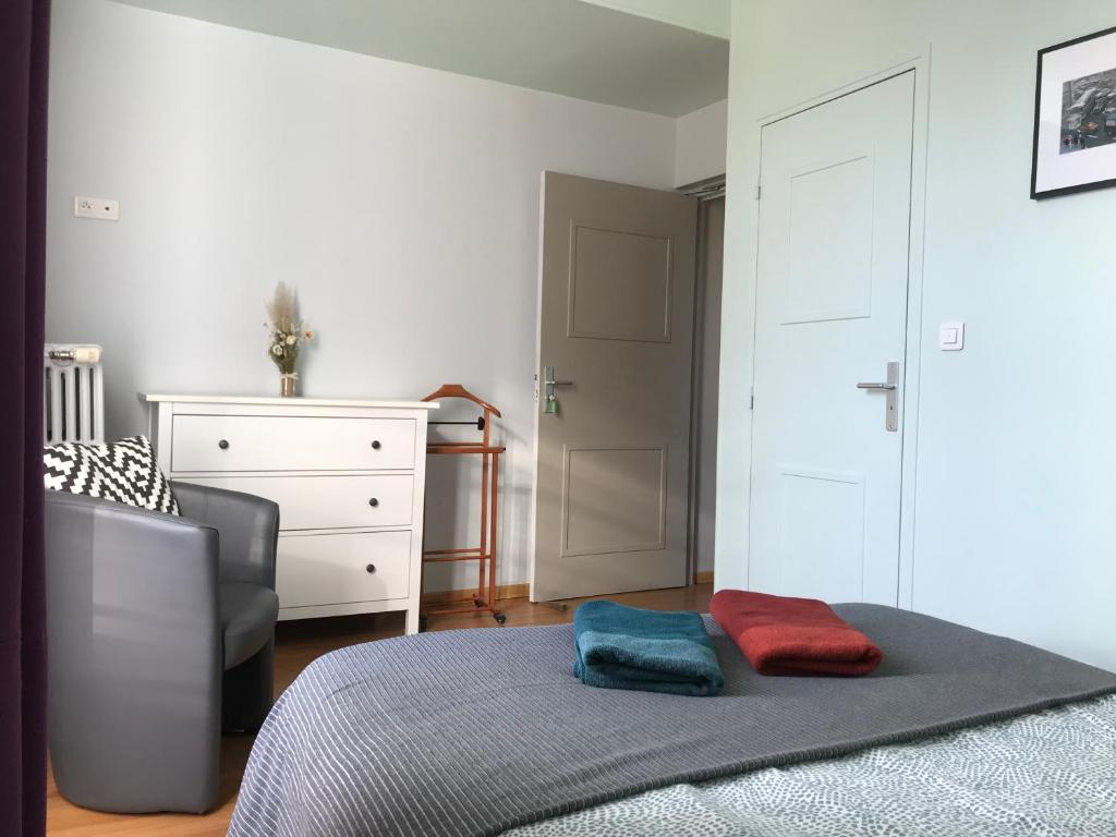 Postel nebo postele na pokoji v ubytování Gîte la loutière