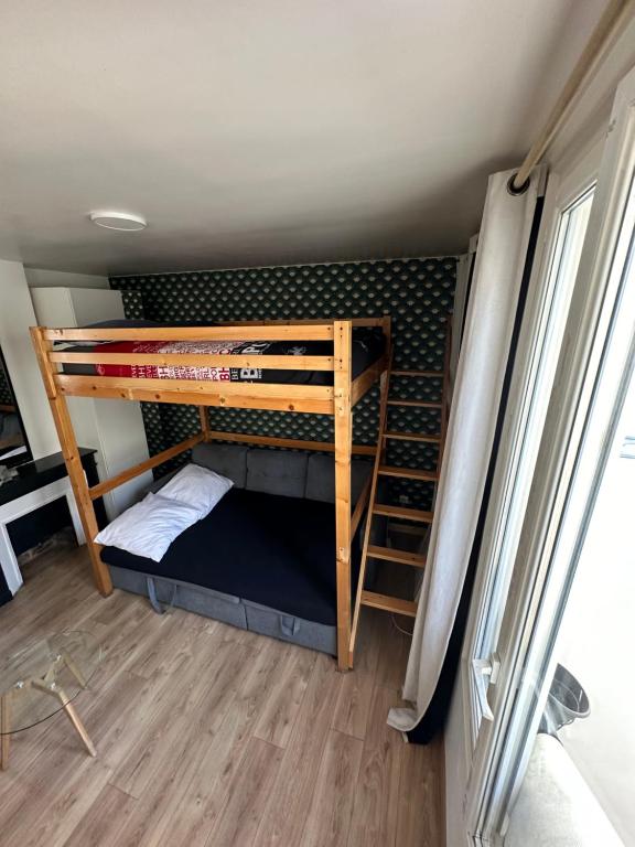 1 Schlafzimmer mit 2 Etagenbetten in einem Zimmer in der Unterkunft Studio equipé, lumineux a Paris in Paris