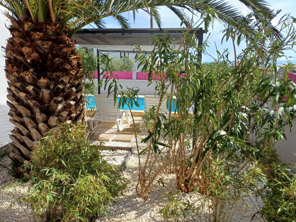 Zahrada ubytování Helles Doppelzimmer mit Bad, Terrasse und Pool, seperater Eingang, Liznjan, Istrien