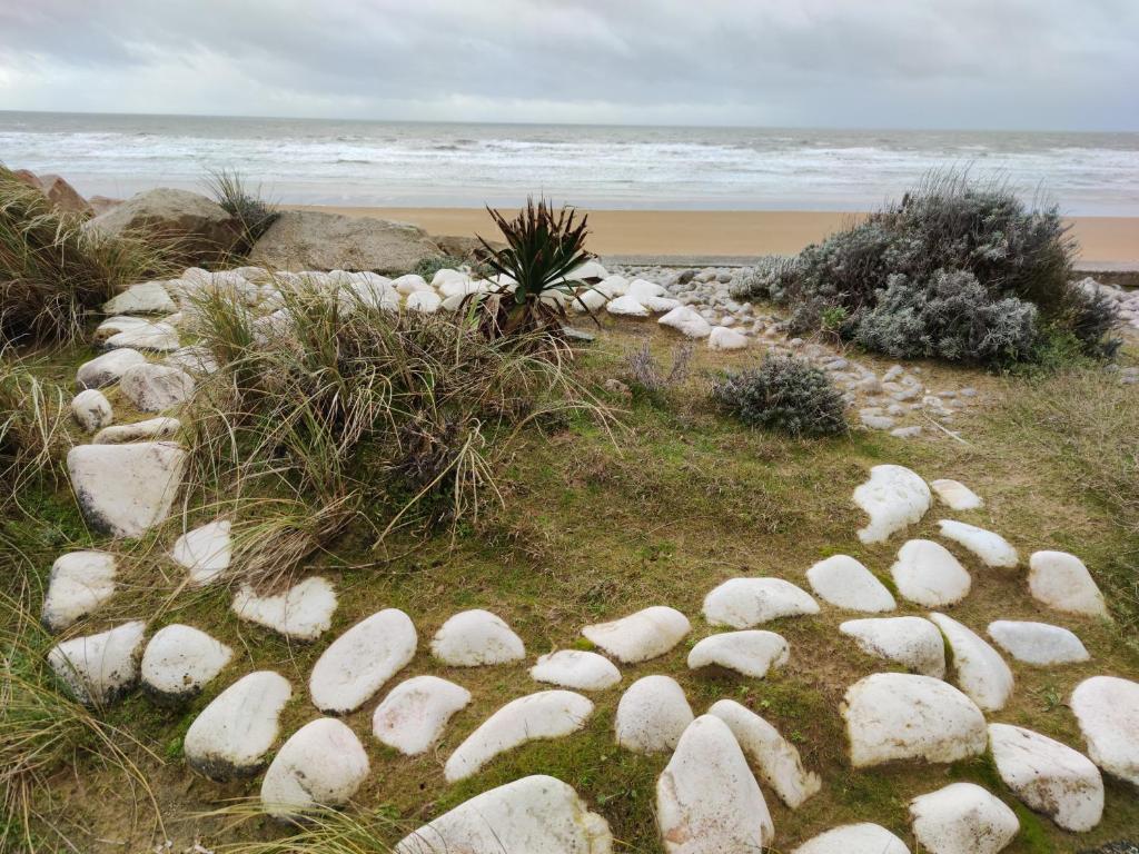 un tas de rochers au bord d'une plage dans l'établissement APPARTEMENT Rue des NENUPHARS ST HILAIRE DE RIEZ, à Saint-Hilaire-de-Riez