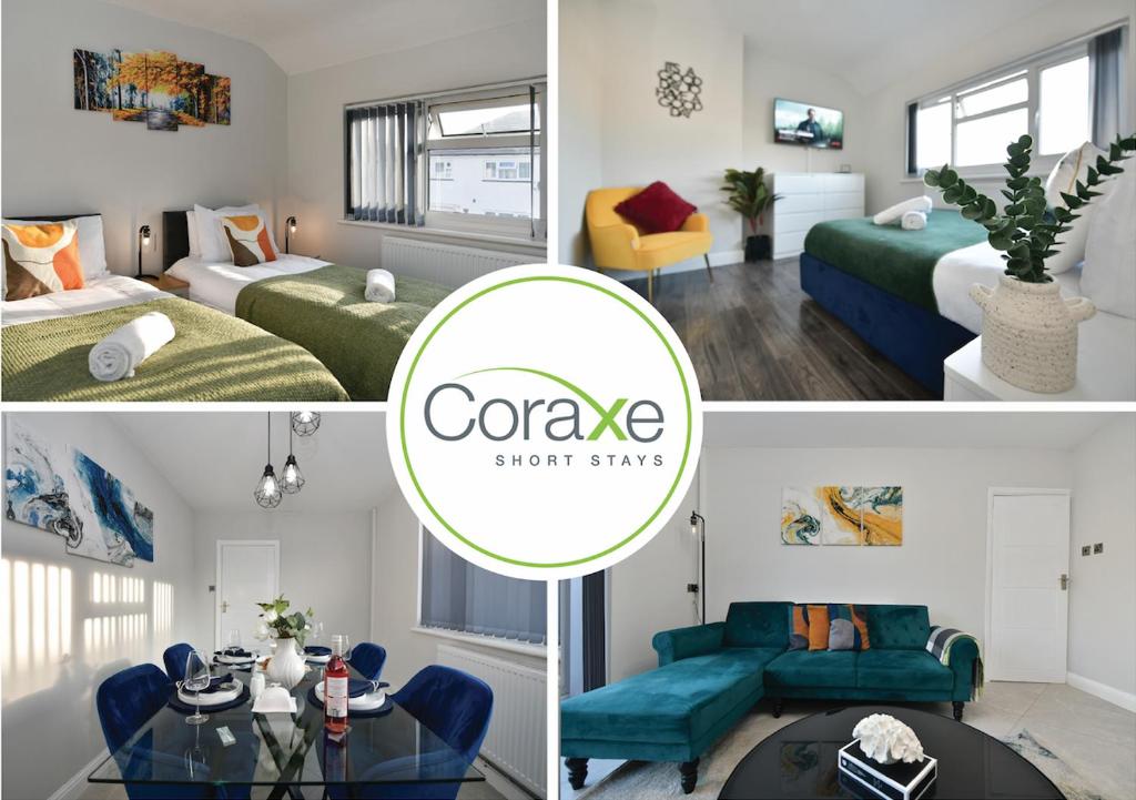 a room with two beds and a living room at 3 Bedroom Blissful Living for Contractors and Families Choice by Coraxe Short Stays in Tilbury