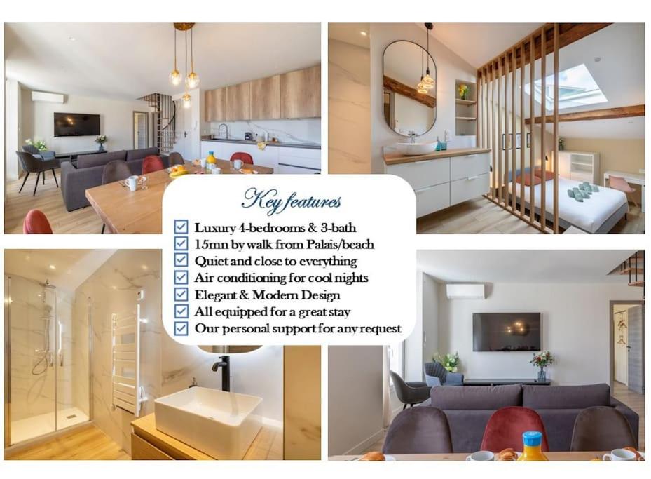 un collage de photos d'un salon et d'une cuisine dans l'établissement BRP Cannes Center, Top floor Luxurious Apartment I, 4 bedrooms+3 bathrooms, à Cannes