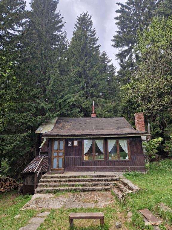 ein kleines Haus mitten im Wald in der Unterkunft Chata na Poľane in Hriňová