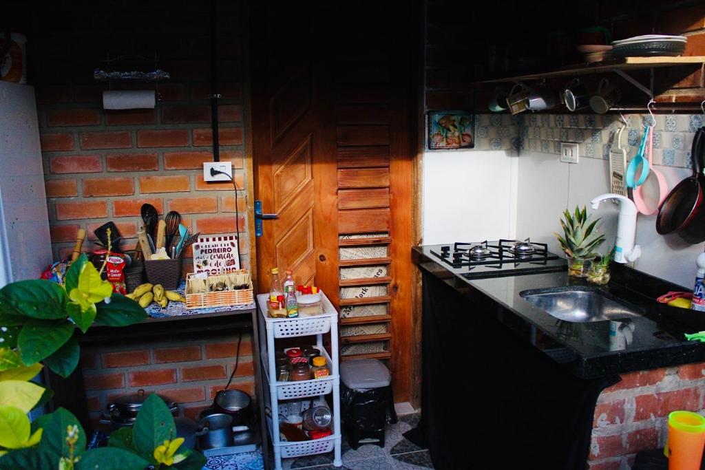 Kuchyň nebo kuchyňský kout v ubytování Canoa Roots Hostel & Camping