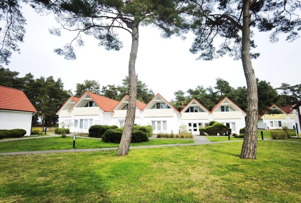 a large white house with trees in the yard at Die Blaue Lagune, Hinter Den Dünen in Prerow