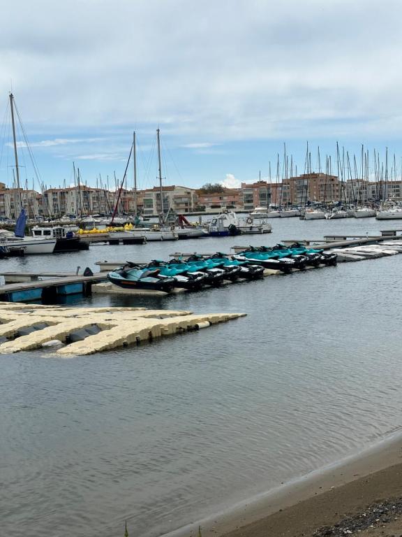 een groep boten aangemeerd in een jachthaven bij Le cap dagde in Cap d'Agde