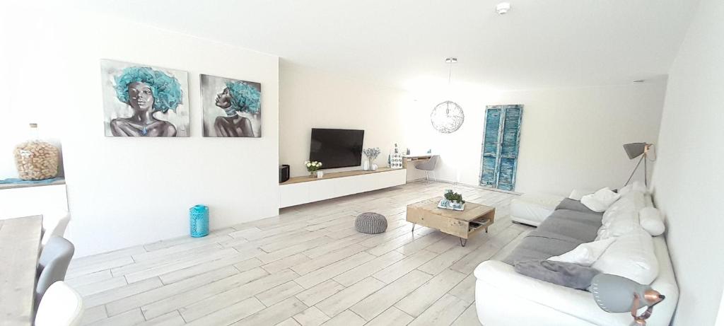 TV a/nebo společenská místnost v ubytování Villa Blue Garden B&B Vlaamse Ardennen nabij Pairi Daiza