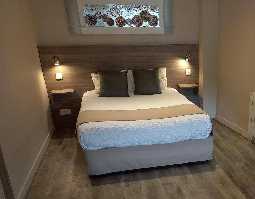 1 dormitorio con 1 cama grande y 2 almohadas en Logis Hôtel La Résidence, Cognac Centre en Cognac