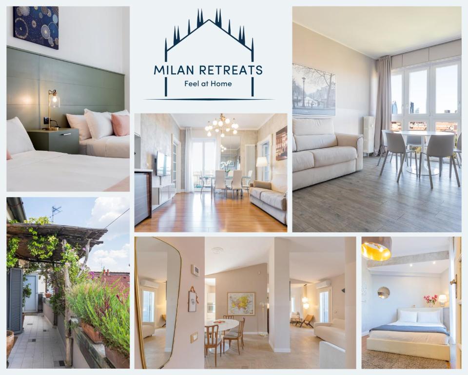 uma colagem de fotografias de uma sala de estar e de uma sala de jantar em Milan Retreats em Milão