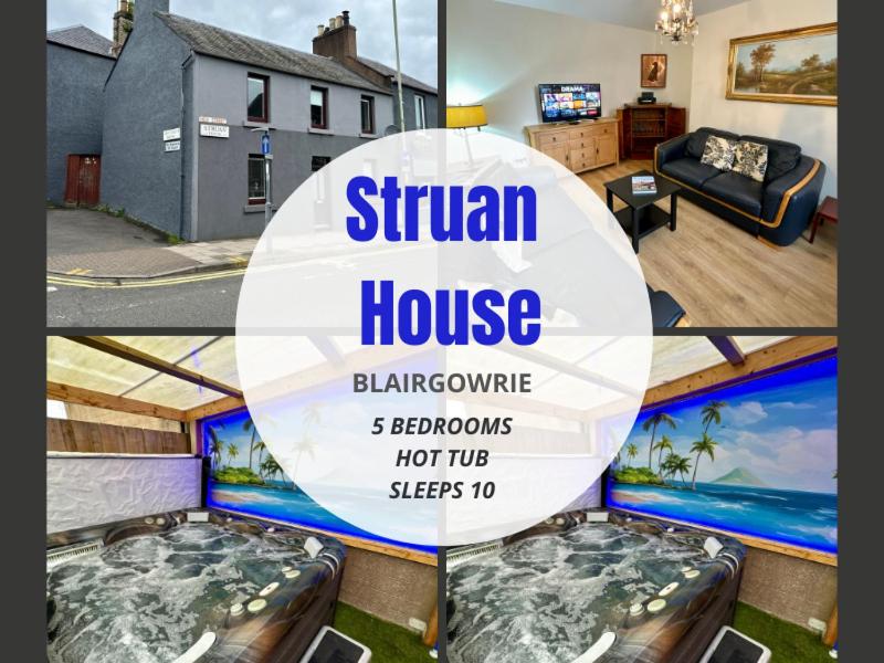 a collage of three pictures of a house with a room at Struan House in Blairgowrie