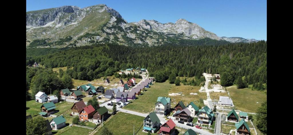 una vista aérea de un pueblo en las montañas en Holiday Homes Durmitorski Gaj, en Žabljak