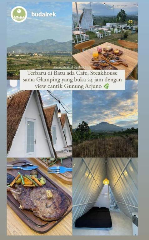 a collage of pictures of a building with a tent at Crazy Steak Resort Glamping Villa Resto 24h in Batu