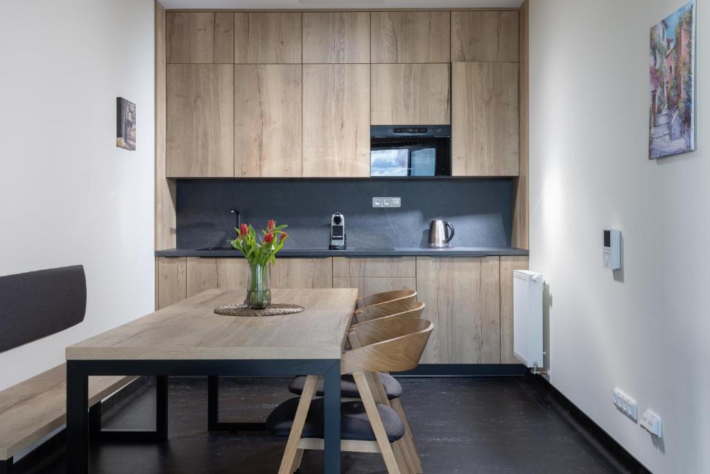 Kuchyň nebo kuchyňský kout v ubytování Apartmány Hangár Strakonice