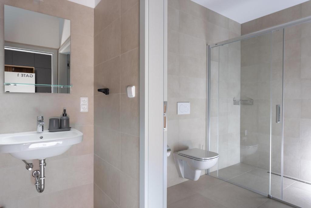Koupelna v ubytování Apartmány Hangár Strakonice