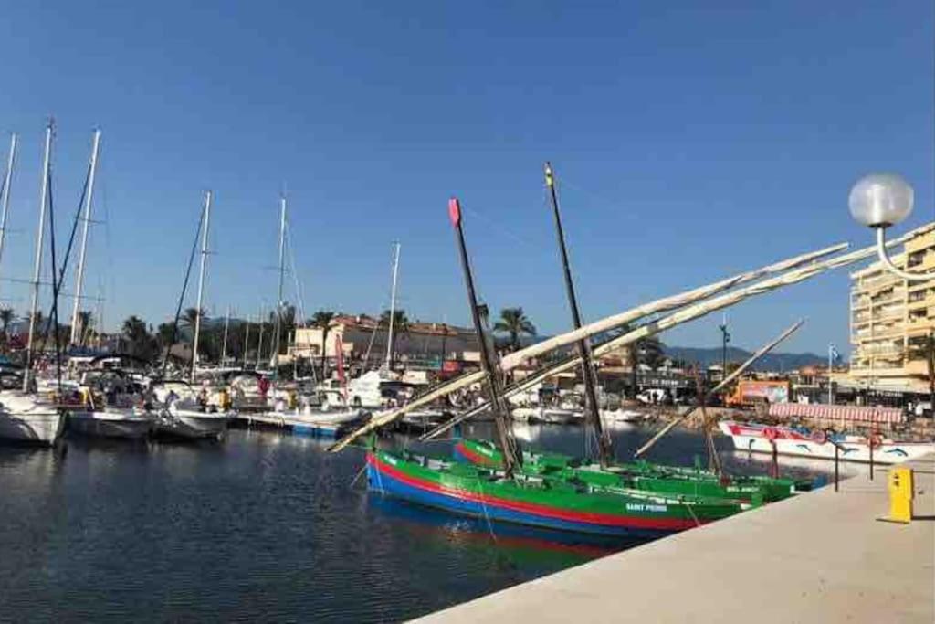 un bateau est amarré dans un port de plaisance avec d'autres bateaux dans l'établissement Appartement à proximité de la plage, à Saint-Cyprien