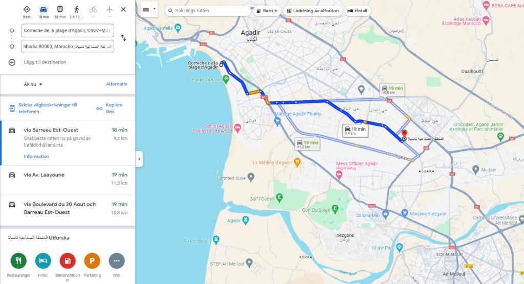 Capture d'écran d'une carte Google avec raccourcis dans l'établissement Well-furnished apartment in Tassila Agadir!, à Agadir