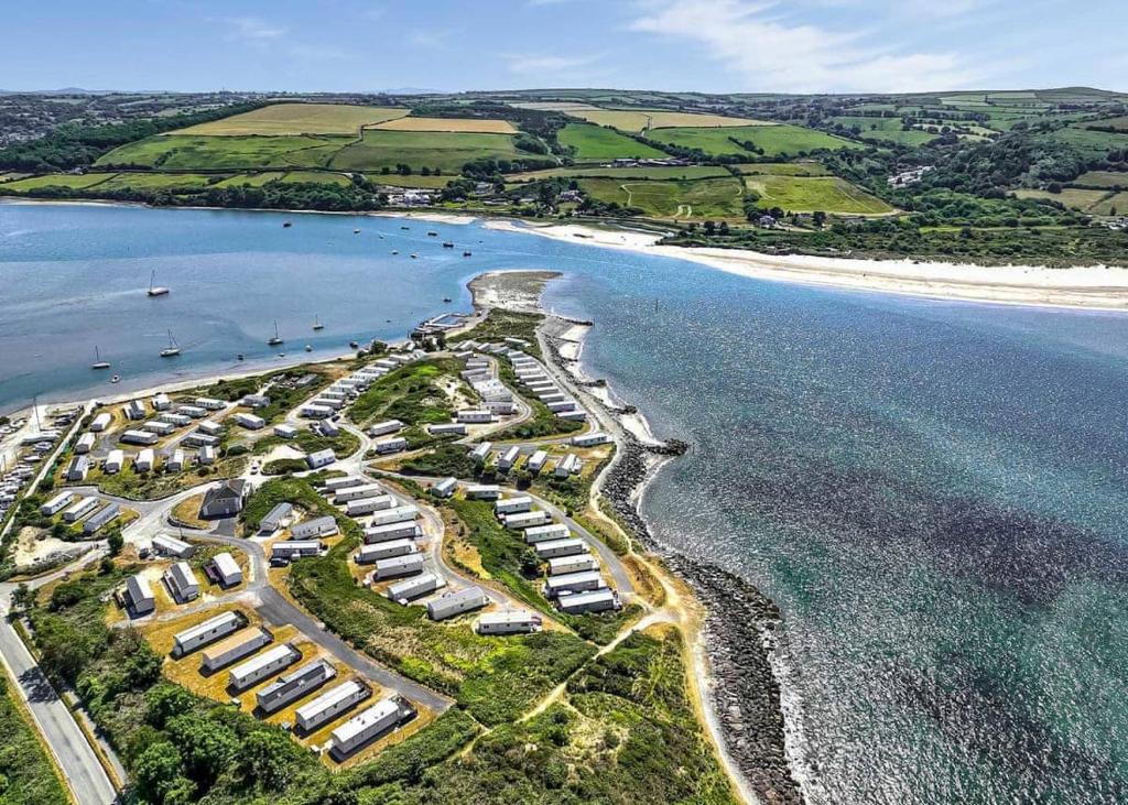 an aerial view of a resort on the beach at Waters Edge Leisure Park in Cardigan