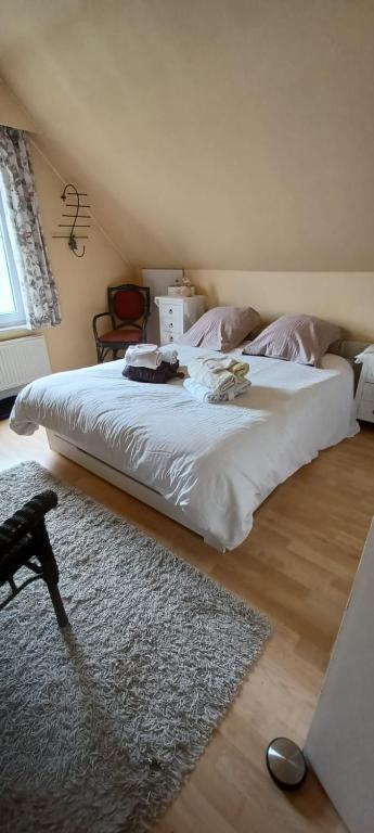 una camera con un grande letto bianco e un tappeto di didi logement a Westerlo