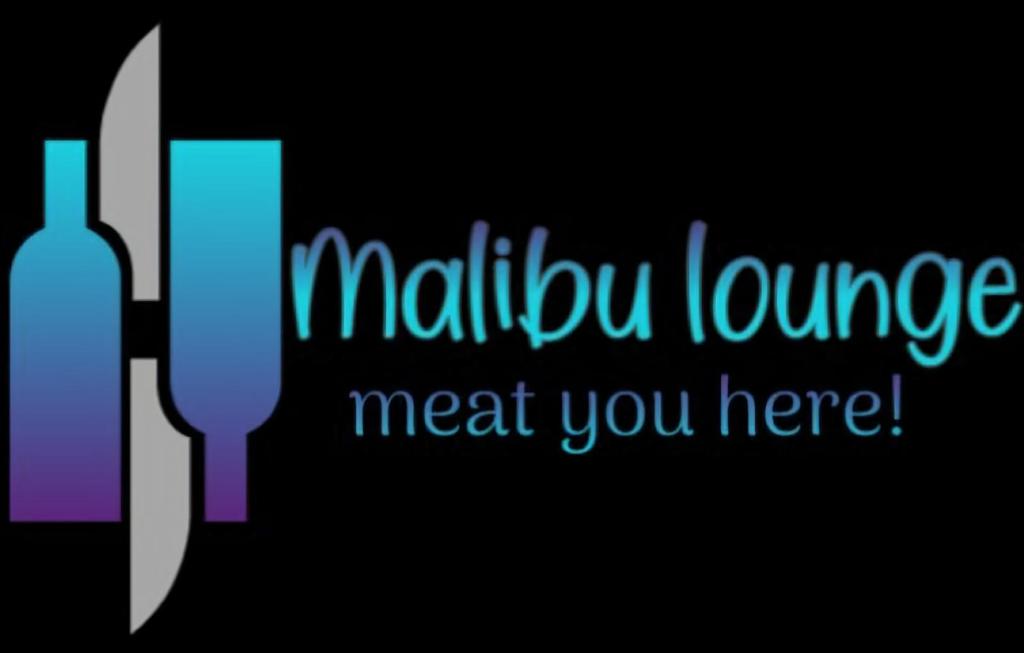 een mes en vork met de woorden malibu lounge ontmoet je hier bij Malibu Lounge Bar & Restaurant in Kisii
