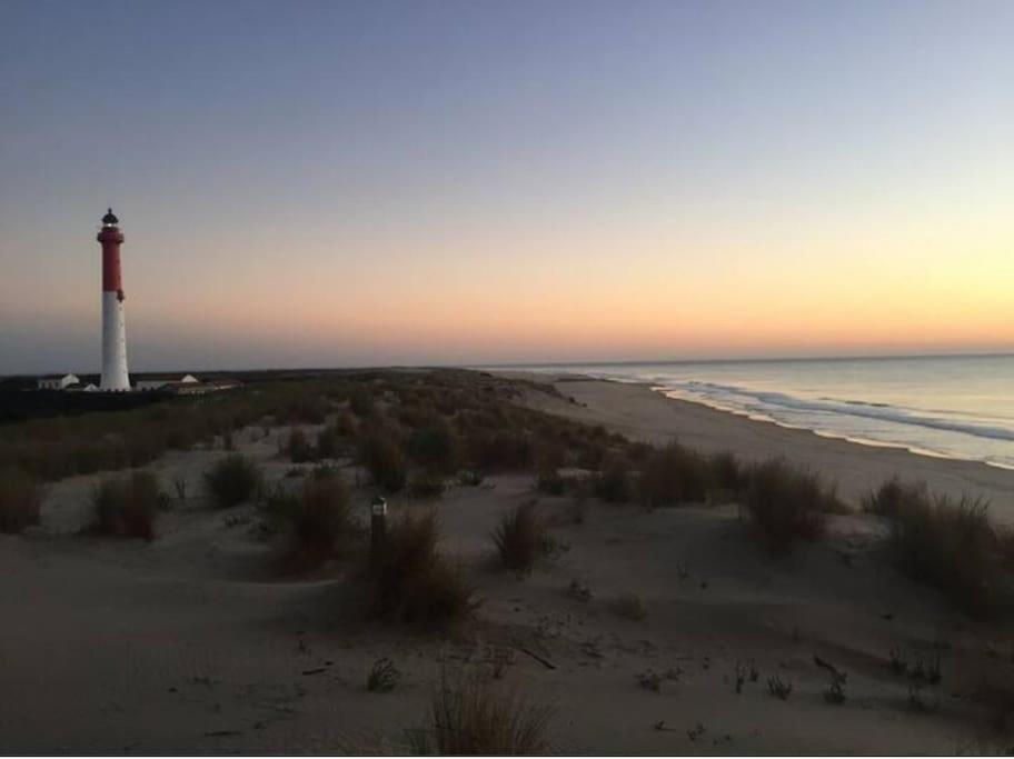 - un phare sur une plage avec l'océan dans l'établissement L' Olive Cottage, à La Tremblade