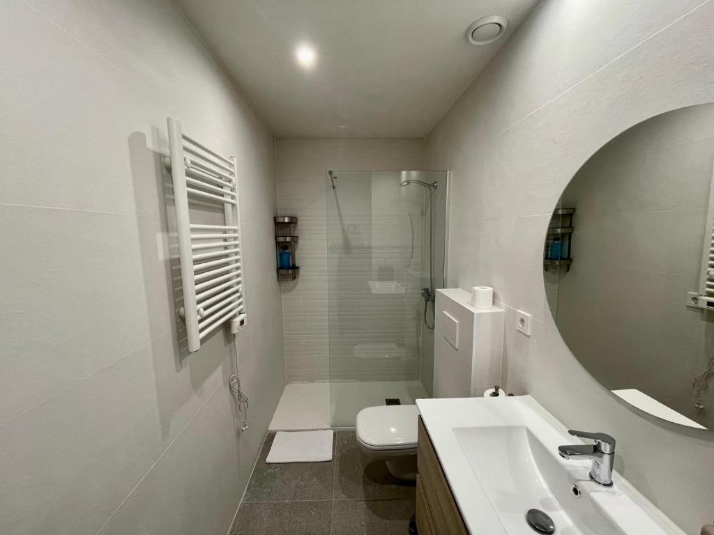W łazience znajduje się umywalka, toaleta i prysznic. w obiekcie Alfonso I el Batallador w Saragossie
