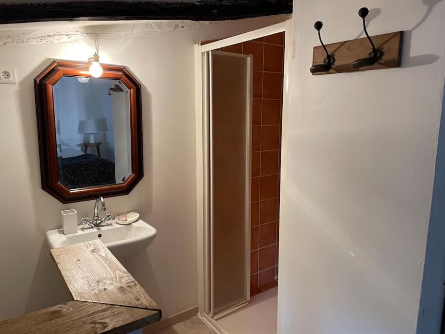 CateriにあるRavissante maison entre ile rousse et calviの洗面台と鏡のあるバスルーム