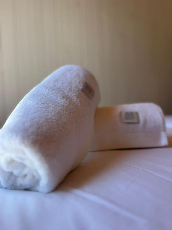 a roll of toilet paper sitting on top of a bed at Cabana ECO - Teresópolis in Teresópolis