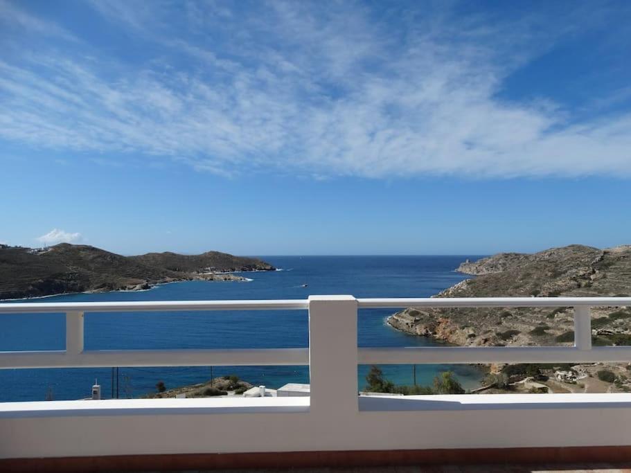 a view of the ocean from a balcony at Gaia house, Ios Greece in Tzamaria