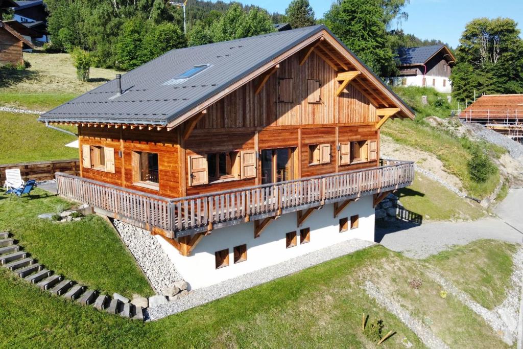 an overhead view of a house with a metal roof at Chalet La Louve in Saint-Gervais-les-Bains