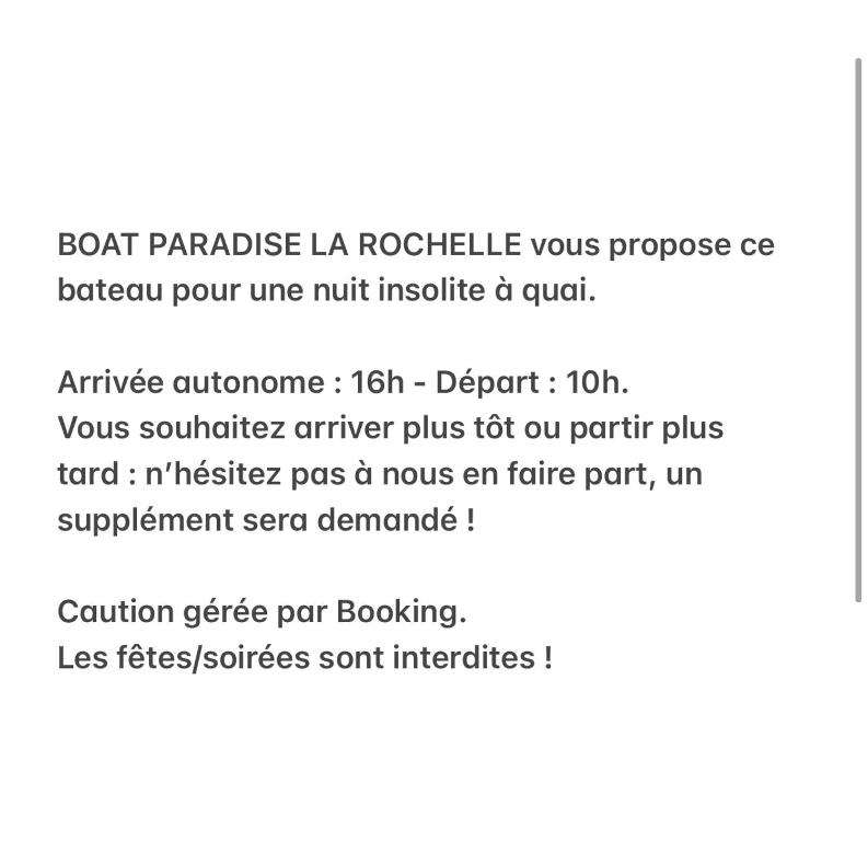 a screenshot of a cell phone screen with a text box at Une nuit insolite sur un bateau - Linge & ménage inclus in La Rochelle