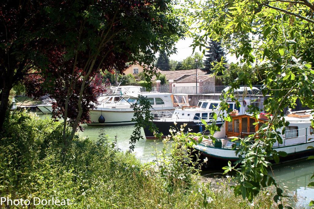 a group of boats are docked in a harbor at Gîte les Moignottes in Vitry-le-François