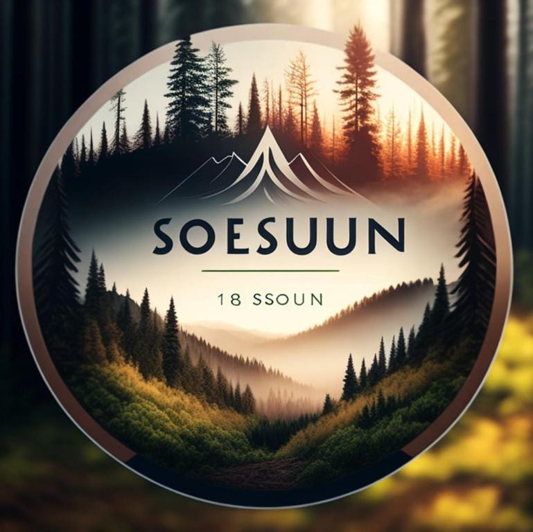 a round sign with a picture of a forest and a mountain at 18 Soesunn in Māngwa