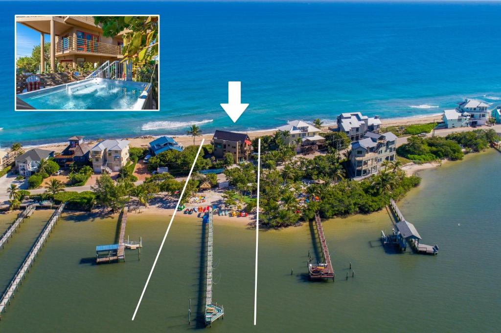 an aerial view of an island in the water at Art on the Beach in Stuart