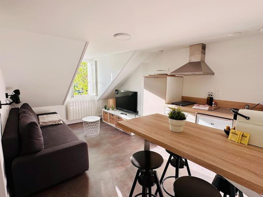 un salon avec un canapé et une table dans l'établissement Lakanal 10 - Appart Prébendes Tours, à Tours