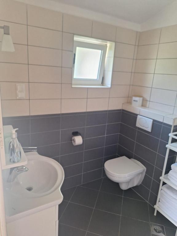 a bathroom with a toilet and a sink at Pension Oaza in Hvar