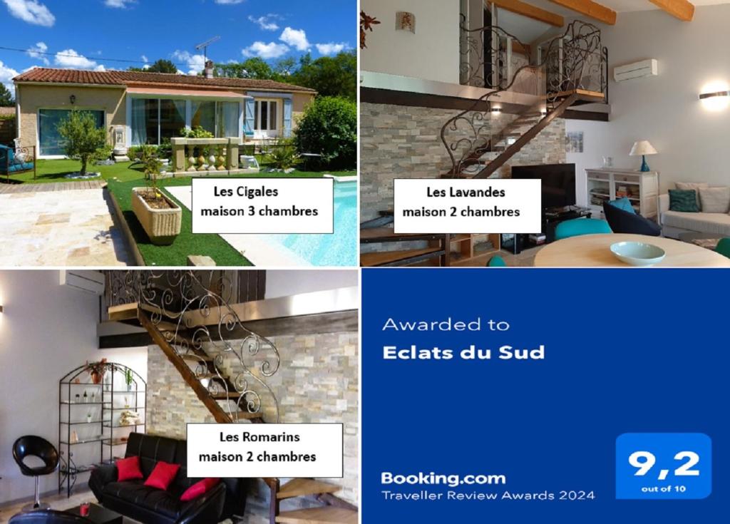 un collage de cuatro fotos de una casa en Eclats du Sud, en Auriol