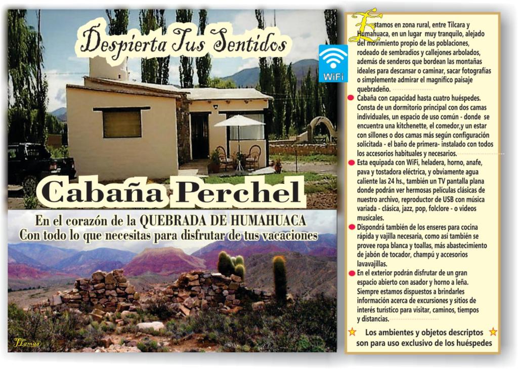 Un anuncio de revista para una casa en una subdivisión en CabañaPerchel Tilcara Quebrada de Humahuaca en Huacalera