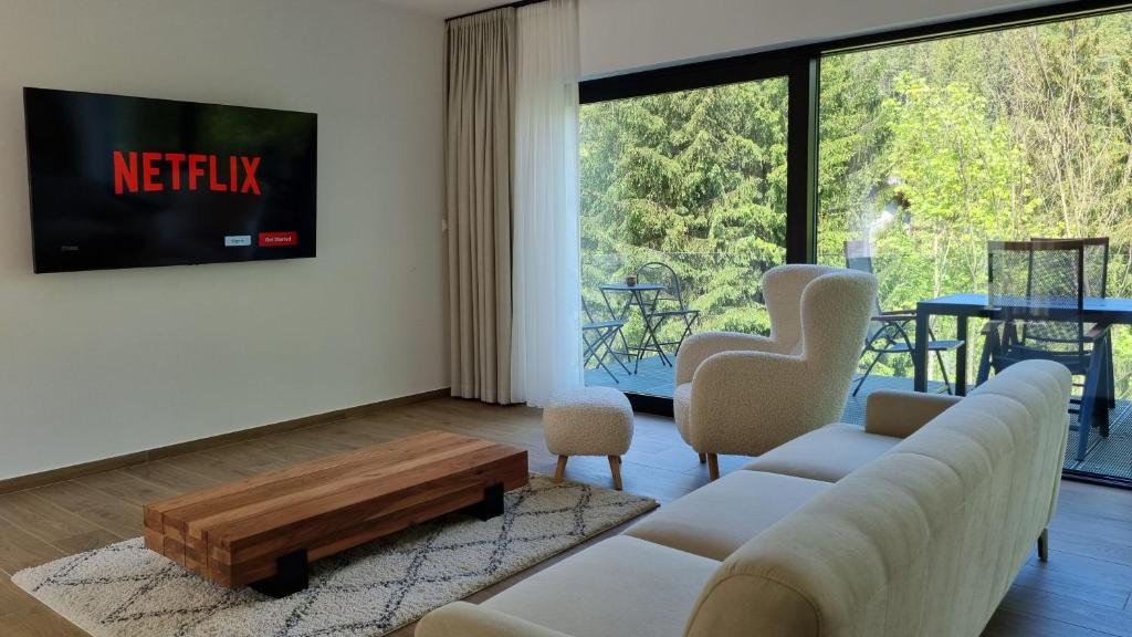 TV a/nebo společenská místnost v ubytování Chalets Hrabovo