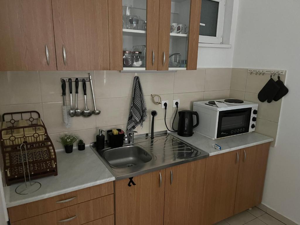 a kitchen with a sink and a microwave at Jelena in Novi Sad