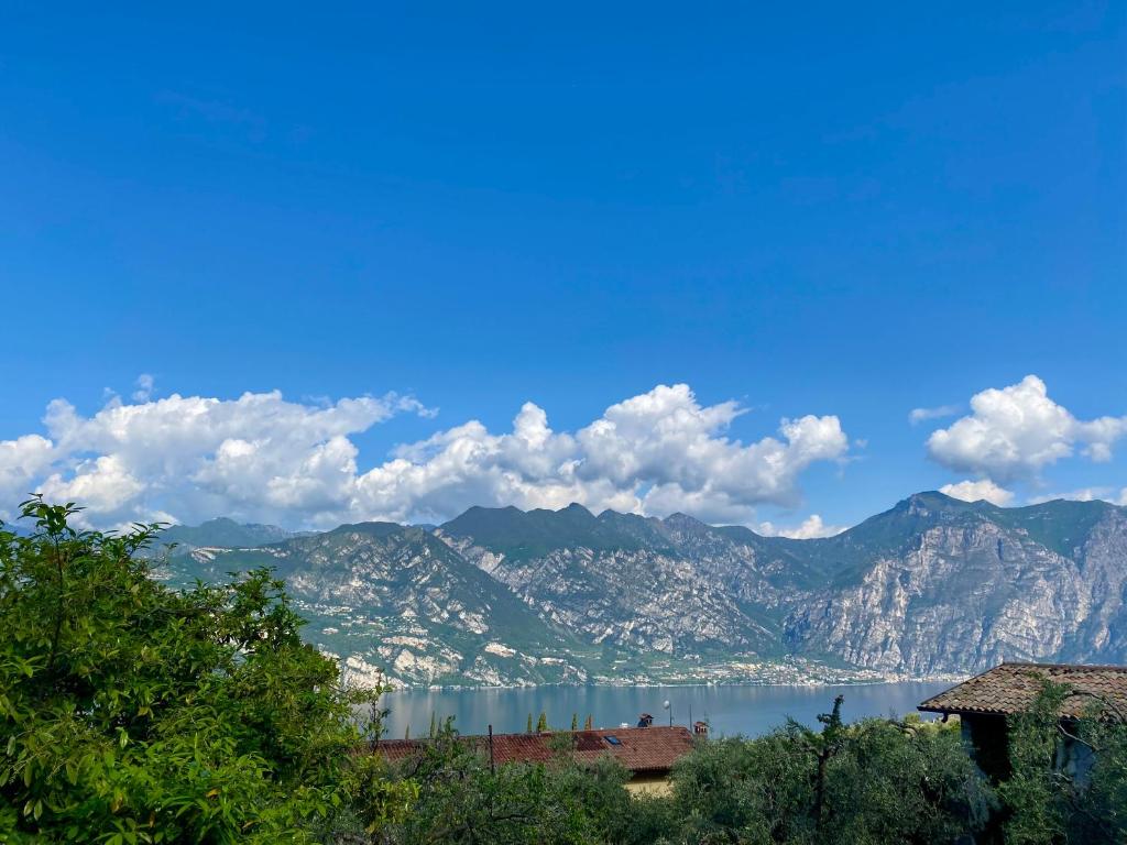 a view of a large body of water with mountains at Relais PINF in Malcesine
