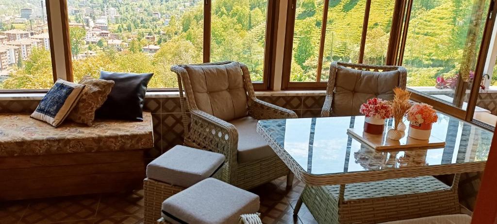 里澤的住宿－Arslan KONAGI，客房设有桌椅和窗户。