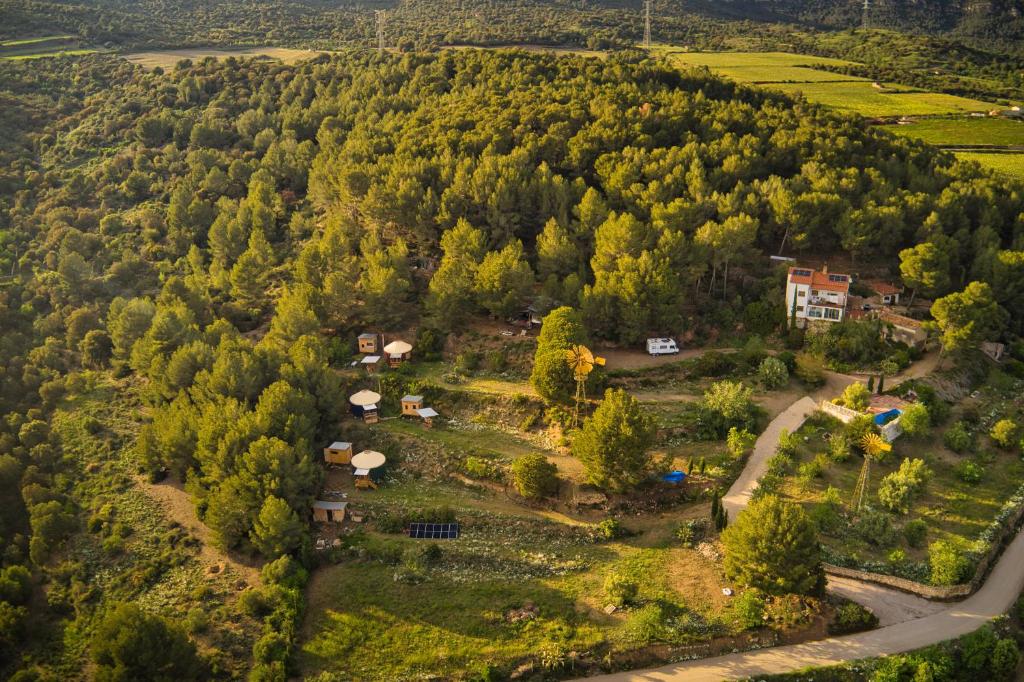 uma vista aérea de uma casa numa floresta em La Muntanera - Eco-friendly apartment em Figuerola